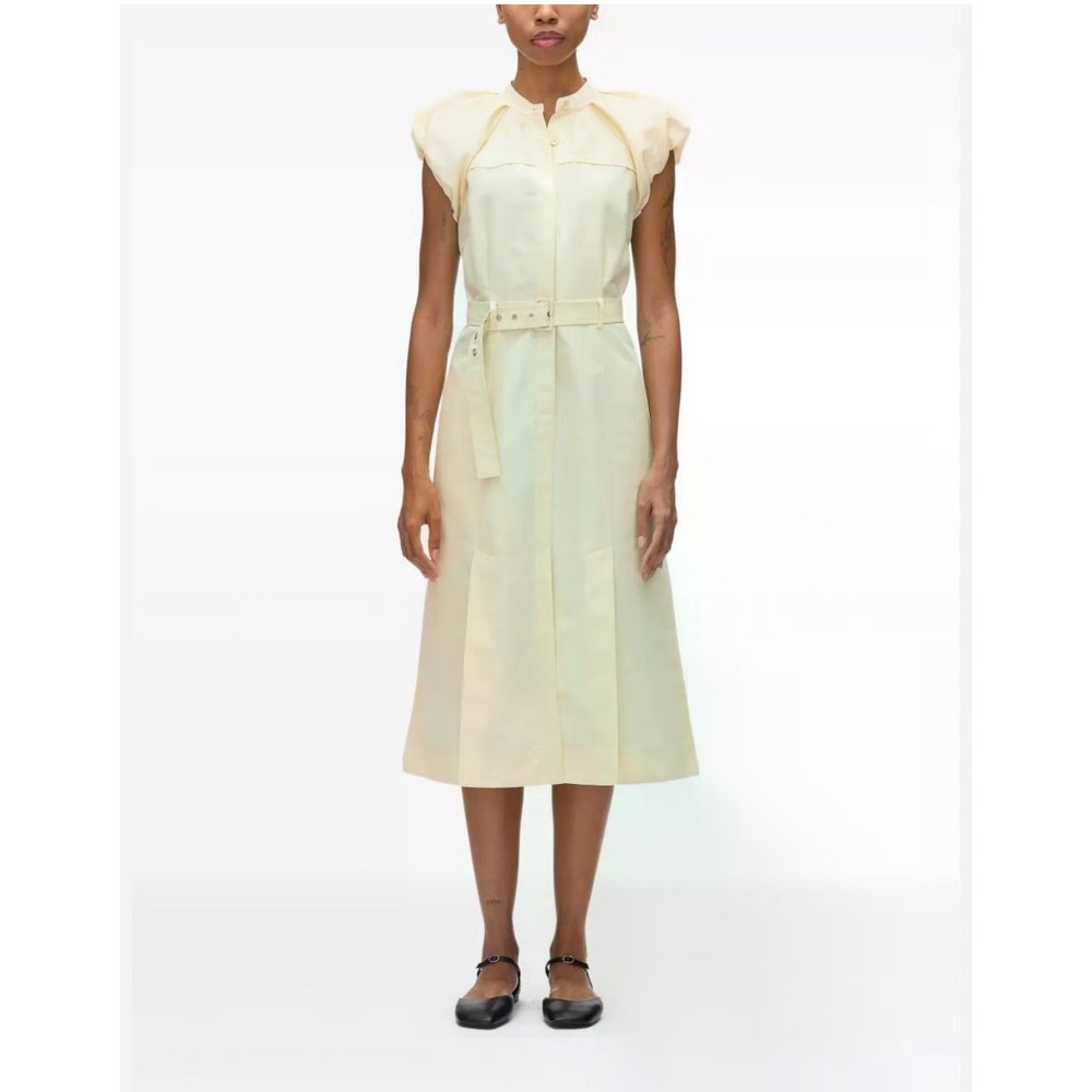 Mica Dress Belted Midi Shirt Dress Collared Sleeveless Yellow Size‎ 6